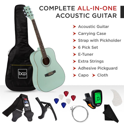 41in Acoustic Guitar Starter Kit w/ Digital Tuner, Padded Case, Picks, Strap