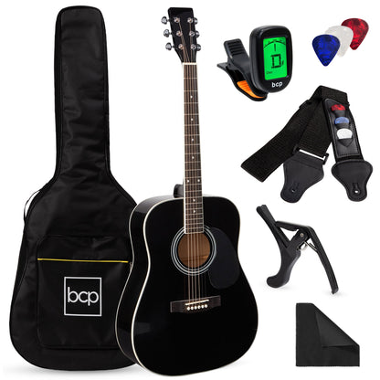 41in Acoustic Guitar Starter Kit w/ Digital Tuner, Padded Case, Picks, Strap