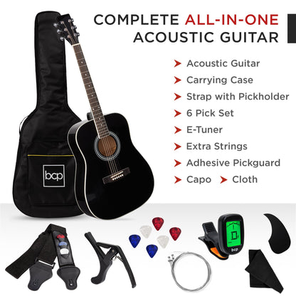 41in Acoustic Guitar Starter Kit w/ Digital Tuner, Padded Case, Picks, Strap