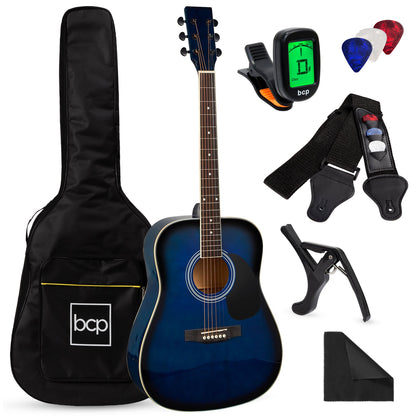 41in Acoustic Guitar Starter Kit w/ Digital Tuner, Padded Case, Picks, Strap