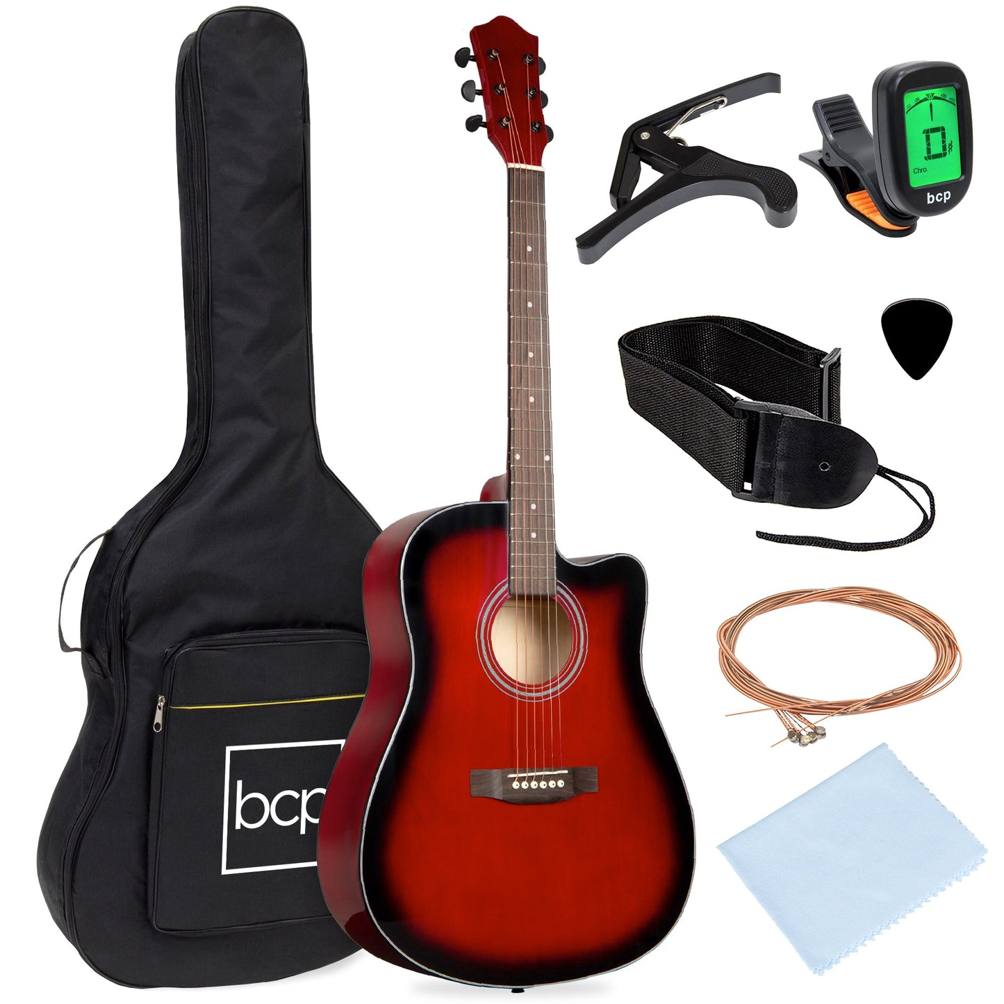 Full Size Beginner Acoustic Guitar Set with Case, Strap, Capo - 41in