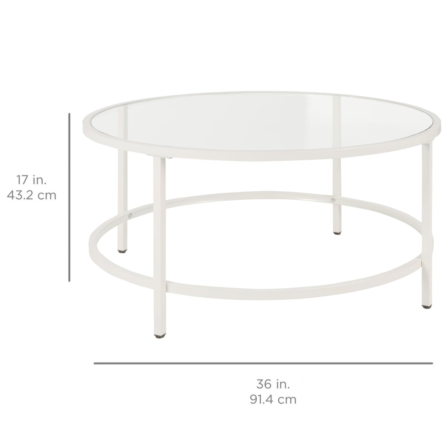 Round Tempered Glass Coffee Table w/ Steel Frame - 36in