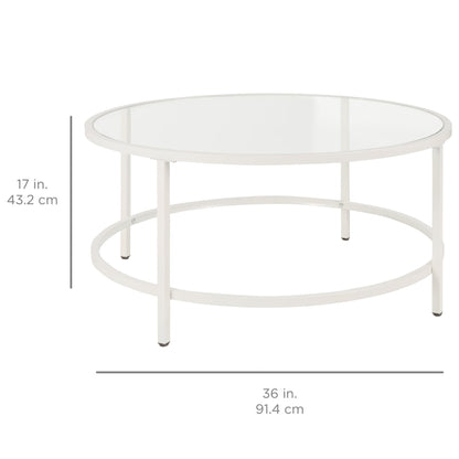 Round Tempered Glass Coffee Table w/ Steel Frame - 36in