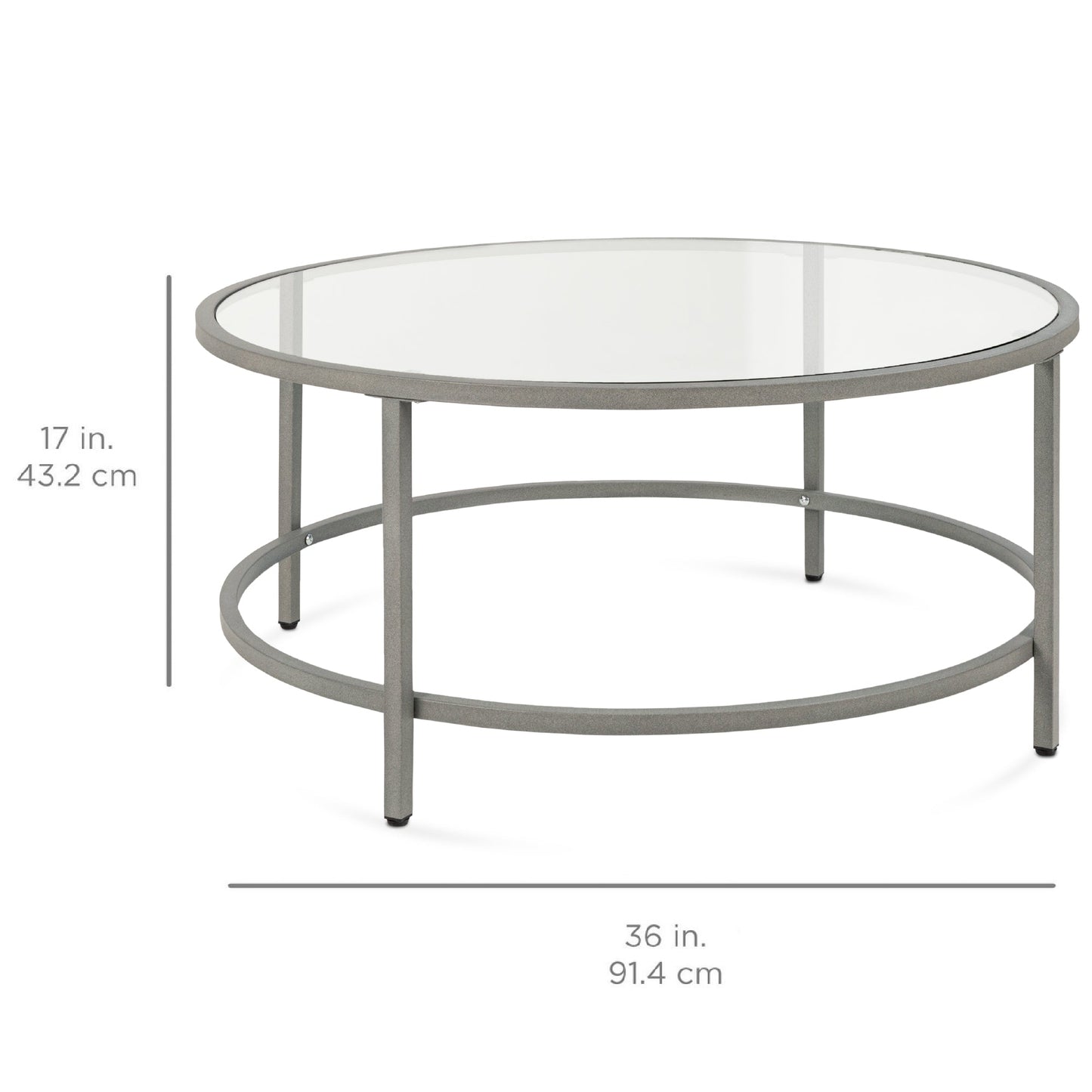 Round Tempered Glass Coffee Table w/ Steel Frame - 36in