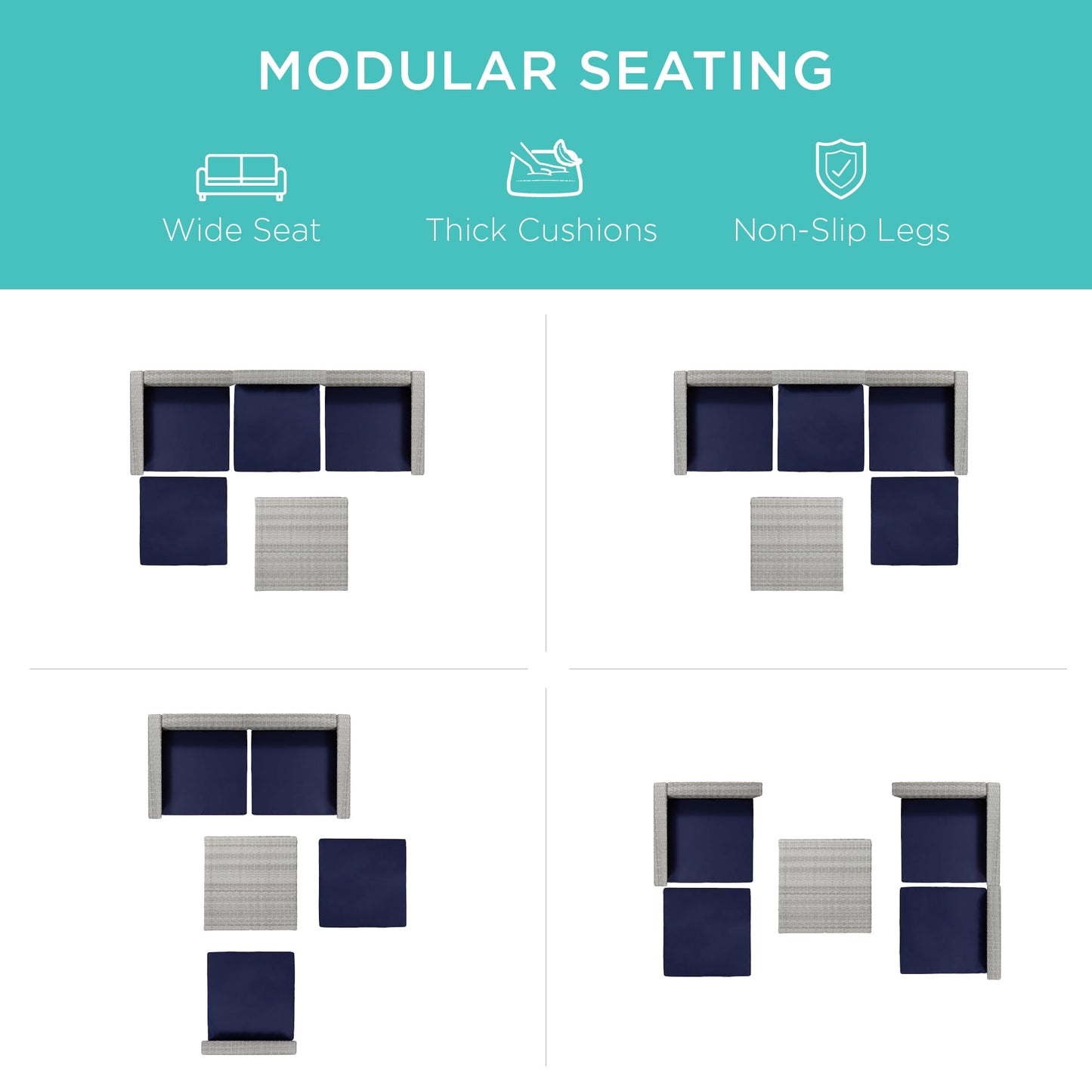 5-Piece Modular Wicker Sectional Conversation Set w/ 2 Pillows, Coffee Table