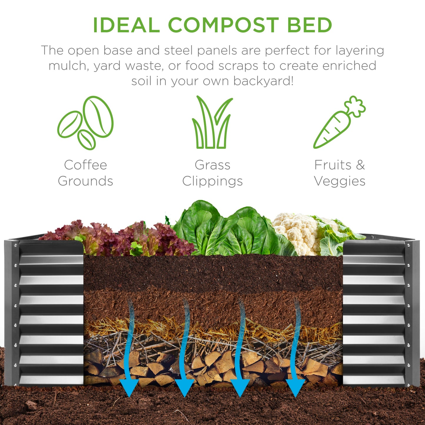 Outdoor Metal Raised Garden Bed for Vegetables, Flowers, Herbs - 6x3x2ft