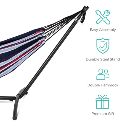 2-Person Brazilian-Style Double Hammock w/ Carrying Bag and Steel Stand