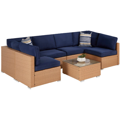 7-Piece Modular Wicker Sectional Conversation Set w/ 2 Pillows, Cover