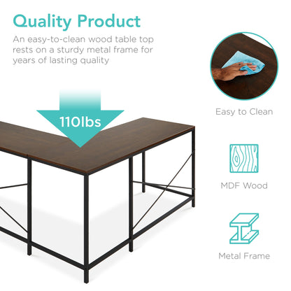 L-Shaped Computer Desk, Study Workstation w/ 5-Tier Open Storage Bookshelf