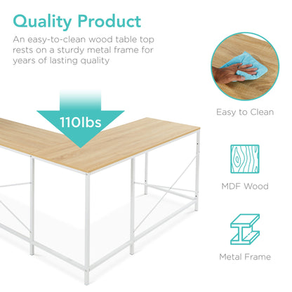 L-Shaped Computer Desk, Study Workstation w/ 5-Tier Open Storage Bookshelf