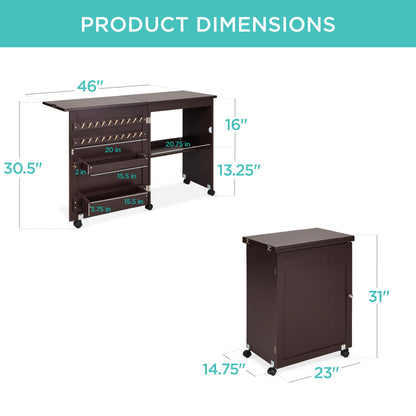 Folding Sewing Table Multipurpose Craft Station & Side Table w/ Wheels