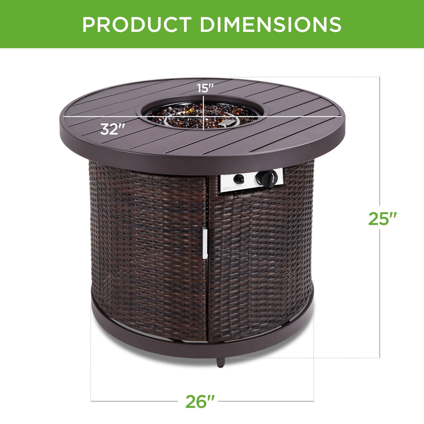 Round Fire Pit Table, 50,000 BTU Outdoor Wicker Firepit w/ Cover - 32in