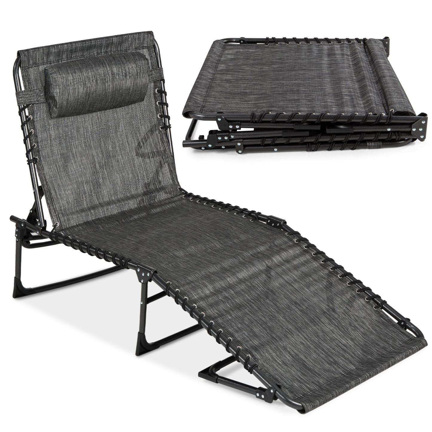 Portable Patio Chaise Lounge Chair Outdoor Recliner w/ Pillow