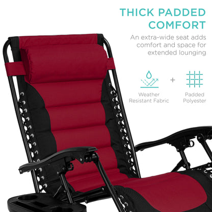 Oversized Padded Zero Gravity Chair, Folding Recliner w/ Headrest, Side Tray