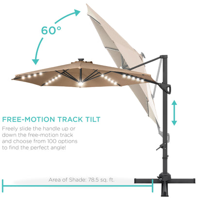 360-Degree Solar LED Cantilever Offset Patio Umbrella w/ Tilt - 10ft