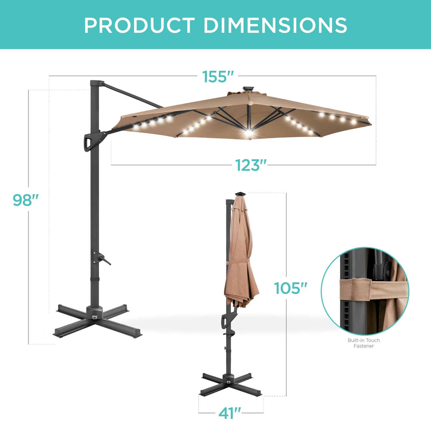 360-Degree Solar LED Cantilever Offset Patio Umbrella w/ Tilt - 10ft