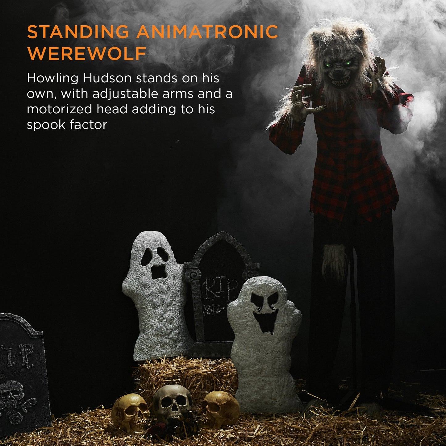 Howling Hudson Standing Animatronic Werewolf w/ Sounds, LED Eyes - 5ft