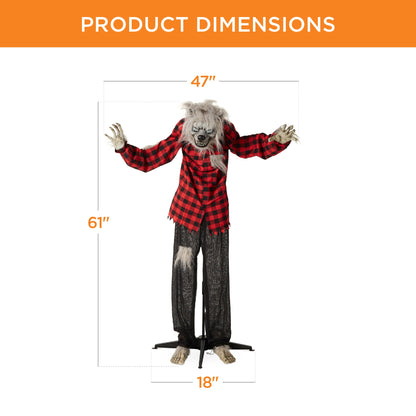 Howling Hudson Standing Animatronic Werewolf w/ Sounds, LED Eyes - 5ft