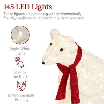 2-Piece Lighted Polar Bear Family Outdoor Decor Set w/ LED Lights