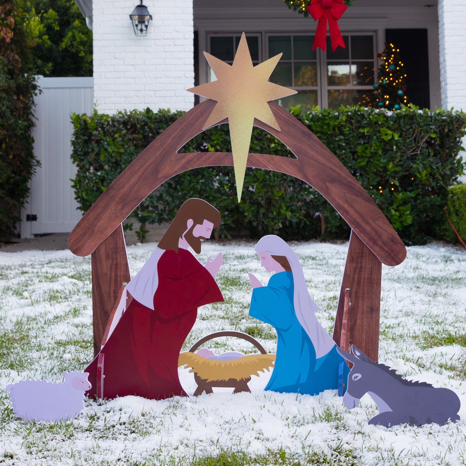 Christmas Nativity Scene Yard Decoration w/ Water Resistant PVC - 4ft
