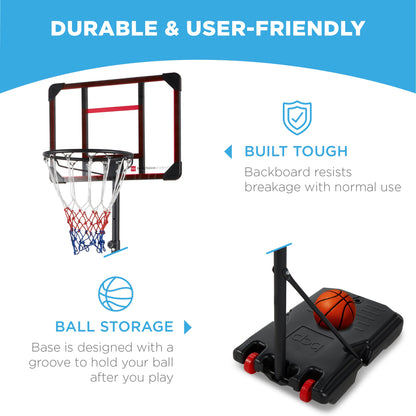 Kids Height-Adjustable Basketball Hoop, Portable Backboard System w/ Wheels