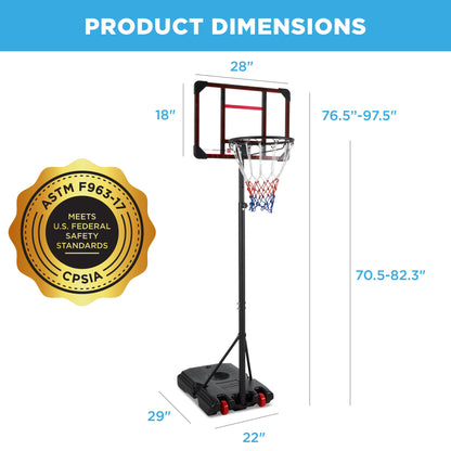 Kids Height-Adjustable Basketball Hoop, Portable Backboard System w/ Wheels