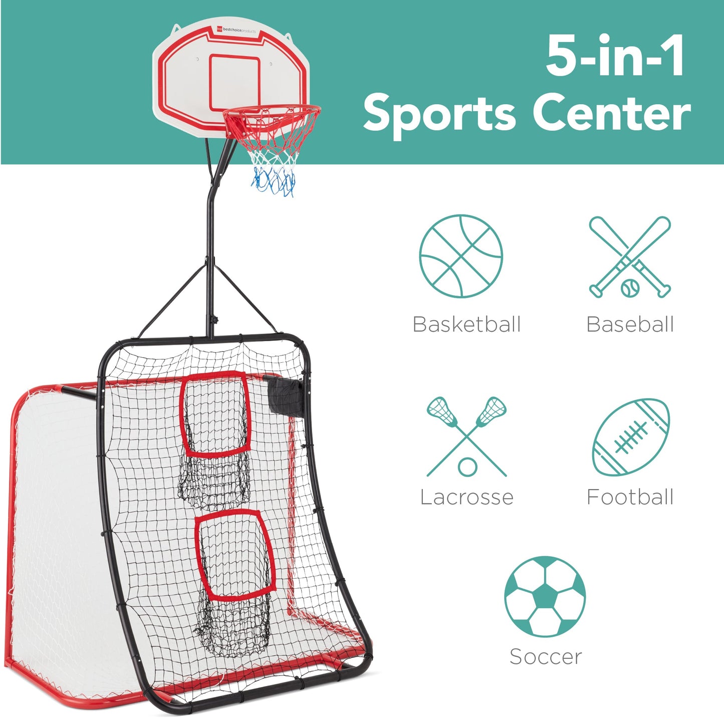 5-in-1 Double-Sided Outdoor Athletic Sports Center w/ Metal Frame