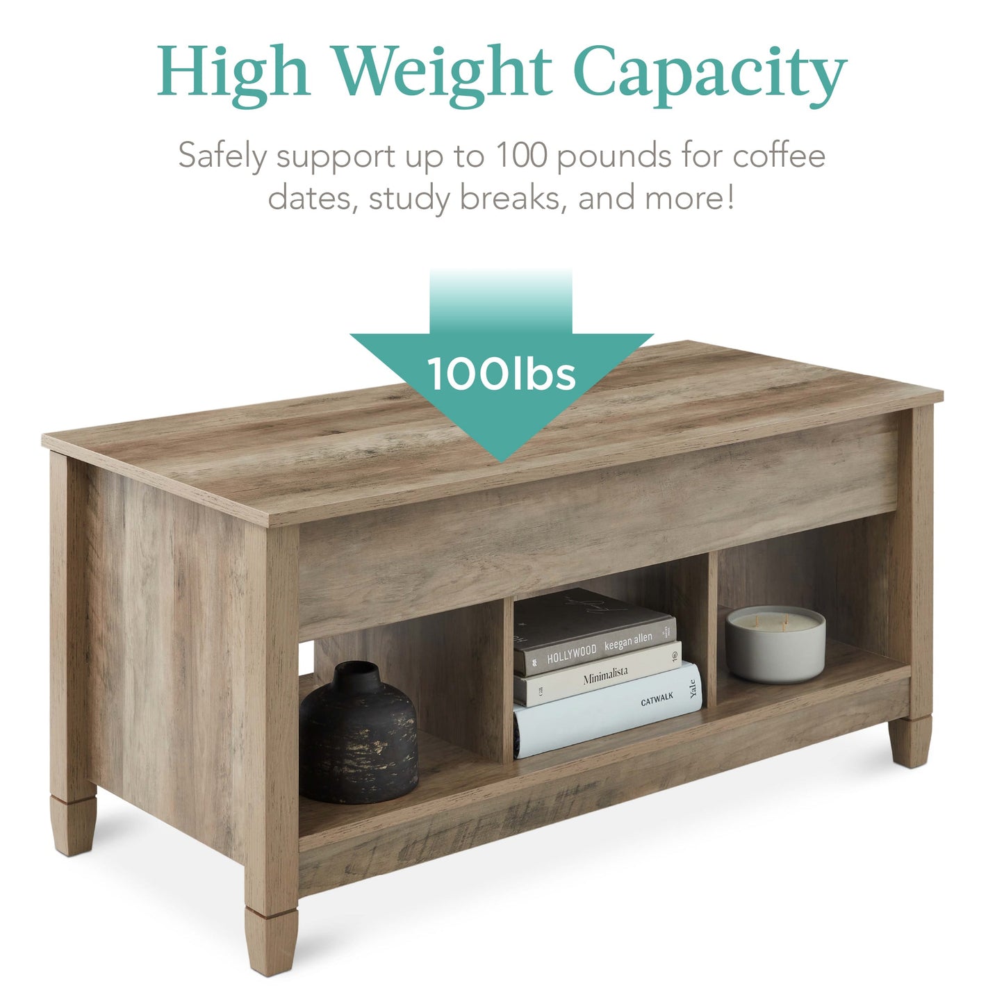 Multifunctional Lift Top Coffee Table w/ Hidden Storage, 3 Cubbies