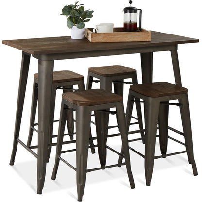 5-Piece Counter Height Dining Set w/ 4 Backless Stools, 330lb Capacity