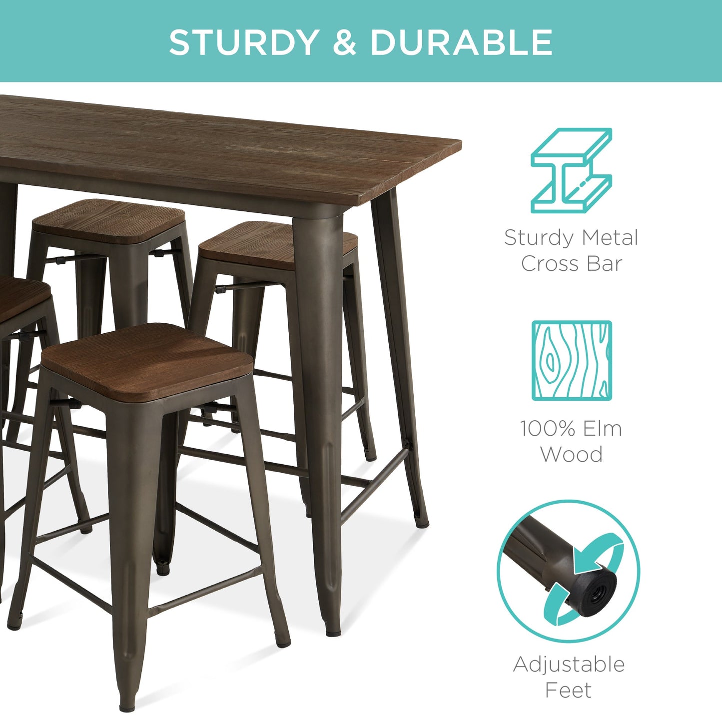 5-Piece Counter Height Dining Set w/ 4 Backless Stools, 330lb Capacity