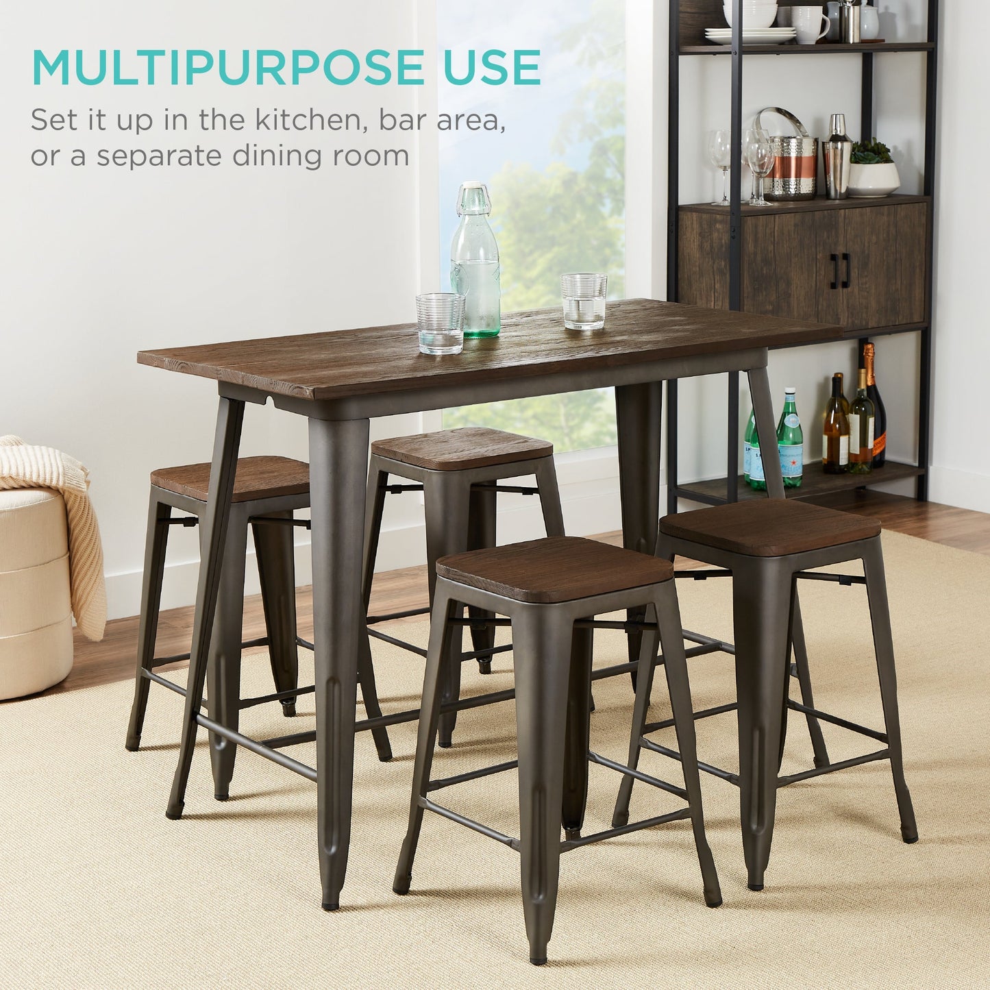 5-Piece Counter Height Dining Set w/ 4 Backless Stools, 330lb Capacity