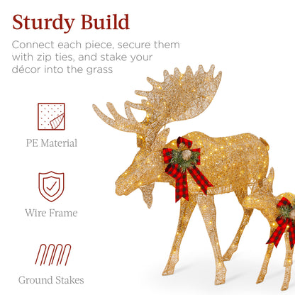 2-Piece Moose Family Lighted Outdoor Christmas Decoration Set w/ LED Lights