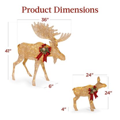 2-Piece Moose Family Lighted Outdoor Christmas Decoration Set w/ LED Lights