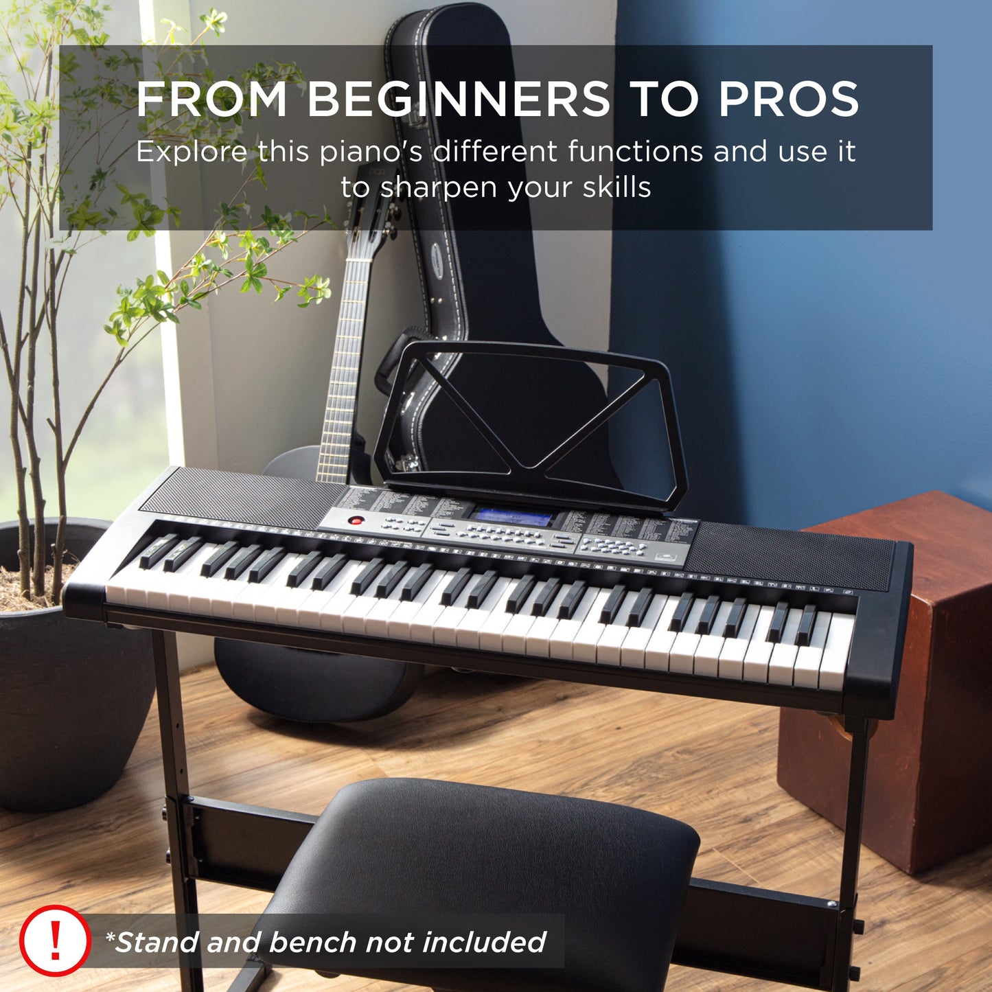 54-Key Beginners Electronic Keyboard Piano Set w/ Lighted Keys, LCD Screen