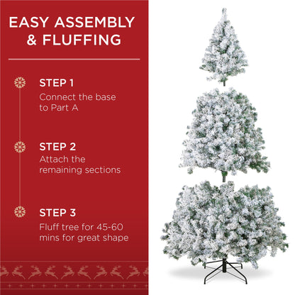 Pre-Lit Snow Flocked Artificial Pine Christmas Tree w/ Multicolored Lights