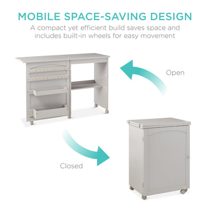 Folding Sewing Table Multipurpose Craft Station & Side Table w/ Wheels