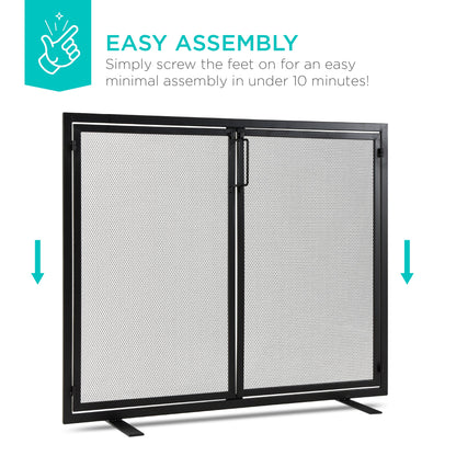 2-Door Wrought Iron Fireplace Screen w/ Magnetic Doors - 38.5x41in