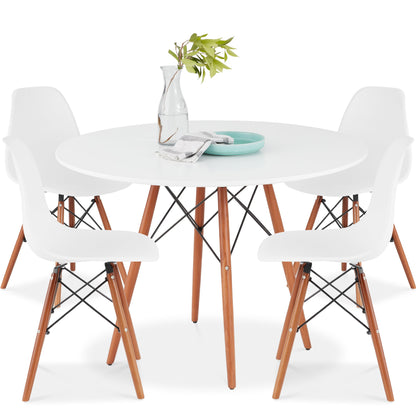 5-Piece Mid-Century Modern Dining Set w/ 4 Chairs, Wooden Legs, Metal Frame