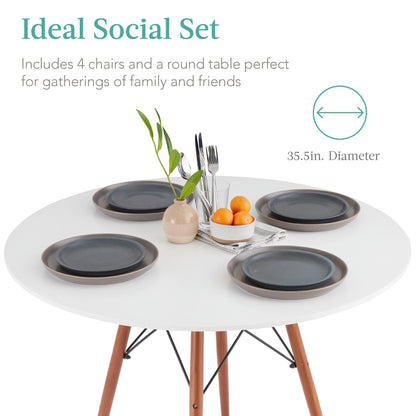 5-Piece Mid-Century Modern Dining Set w/ 4 Chairs, Wooden Legs, Metal Frame