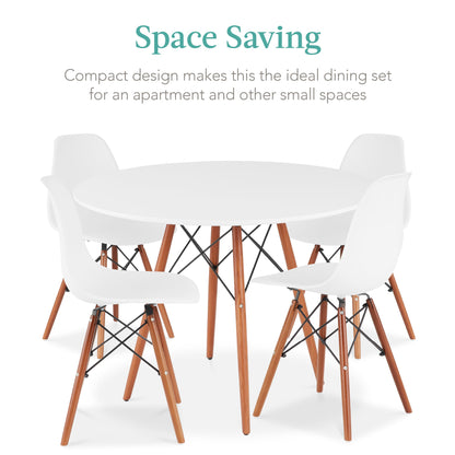 5-Piece Mid-Century Modern Dining Set w/ 4 Chairs, Wooden Legs, Metal Frame