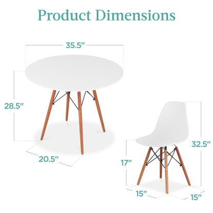 5-Piece Mid-Century Modern Dining Set w/ 4 Chairs, Wooden Legs, Metal Frame