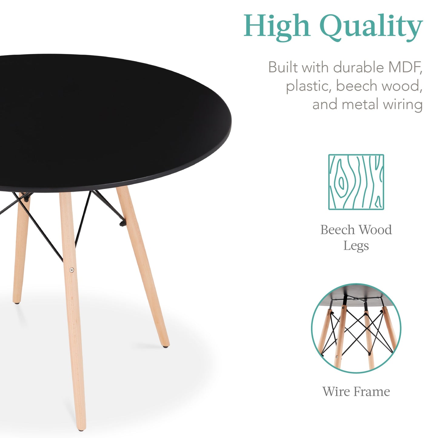 5-Piece Mid-Century Modern Dining Set w/ 4 Chairs, Wooden Legs, Metal Frame