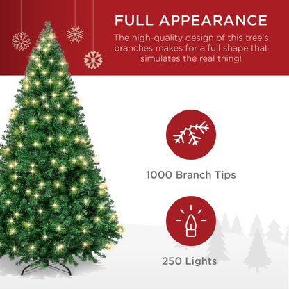 Premium Artificial Pre-Lit Pine Christmas Tree w/ 1,000 Tips, 250 Lights