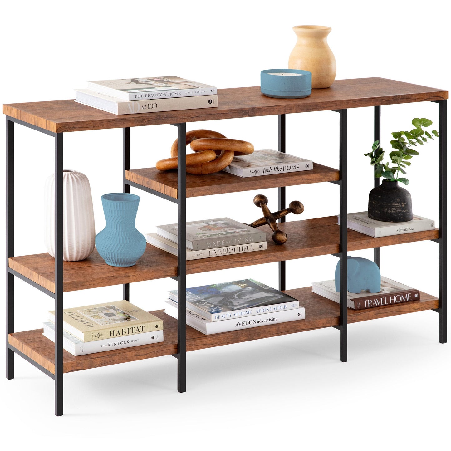 4-Tier Industrial Console Table w/ Tall Shelf Space - 55in