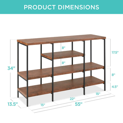 4-Tier Industrial Console Table w/ Tall Shelf Space - 55in