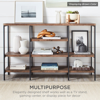 4-Tier Industrial Console Table w/ Tall Shelf Space - 55in