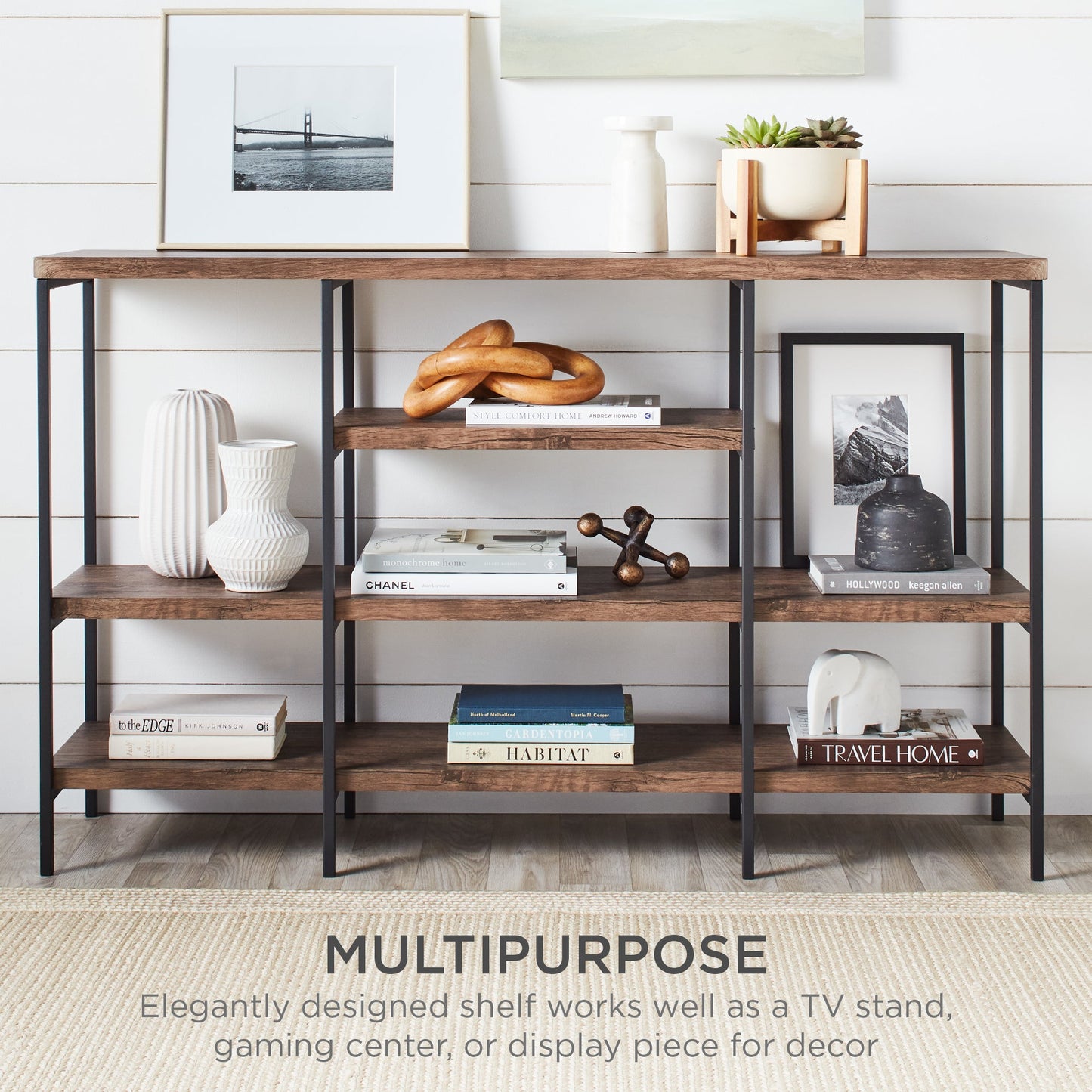 4-Tier Industrial Console Table w/ Tall Shelf Space - 55in