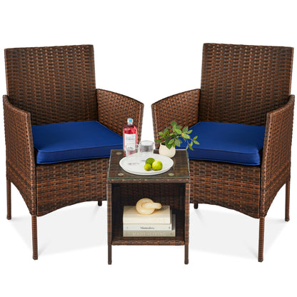 3-Piece Outdoor Patio Wicker Bistro Set w/ Side Storage Table