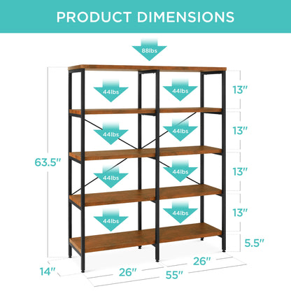 Industrial Bookshelf for Living Room, Walkway w/ Elevated Design - 55in