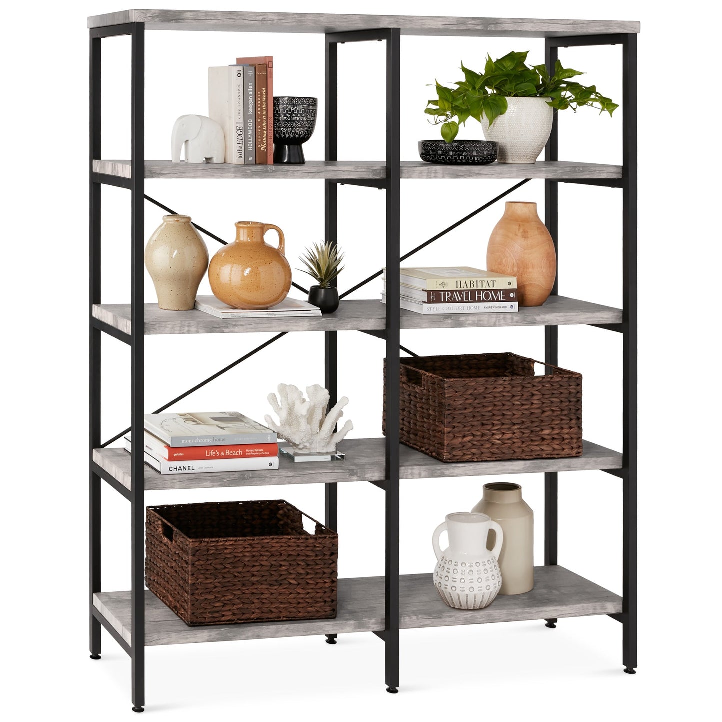 Industrial Bookshelf for Living Room, Walkway w/ Elevated Design - 55in